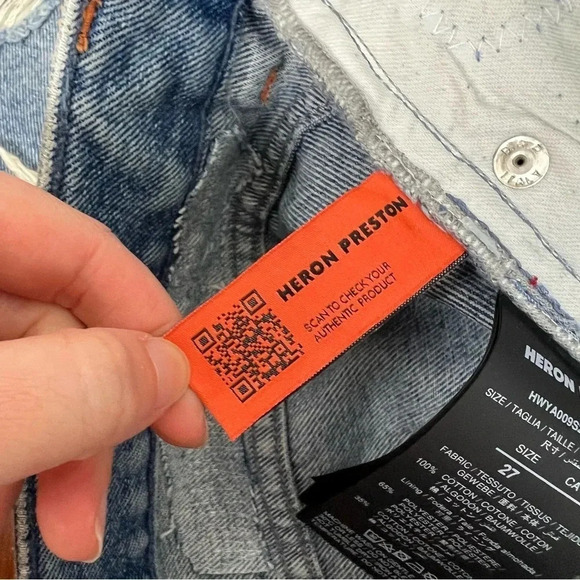 Heron Preston Distressed Effect Jeans Mens Straight Leg Ripped Size 27 - Picture 12 of 14